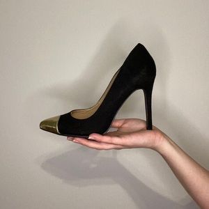 Black Suede Heels with Gold Tip